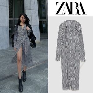 Zara Monochrome Patterned Long Sleeve Dress
